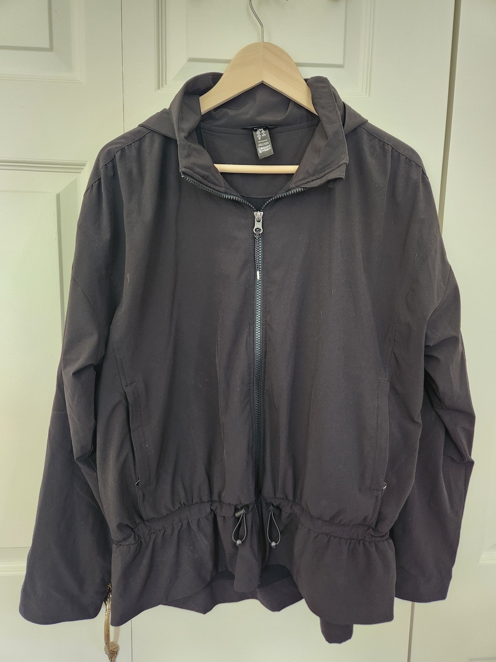 SPANX Black Hooded Drawstring Bomber Jacket